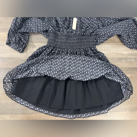 Rebecca Taylor Black and White Ikat Smocked Waist Cotton Dress - Picture 7 of 13